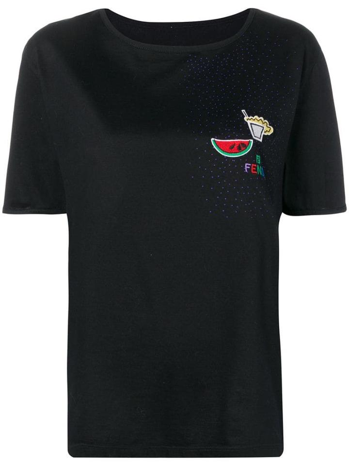 Fendi Pre-owned 1980's Floral Embroidery T-shirt - Black