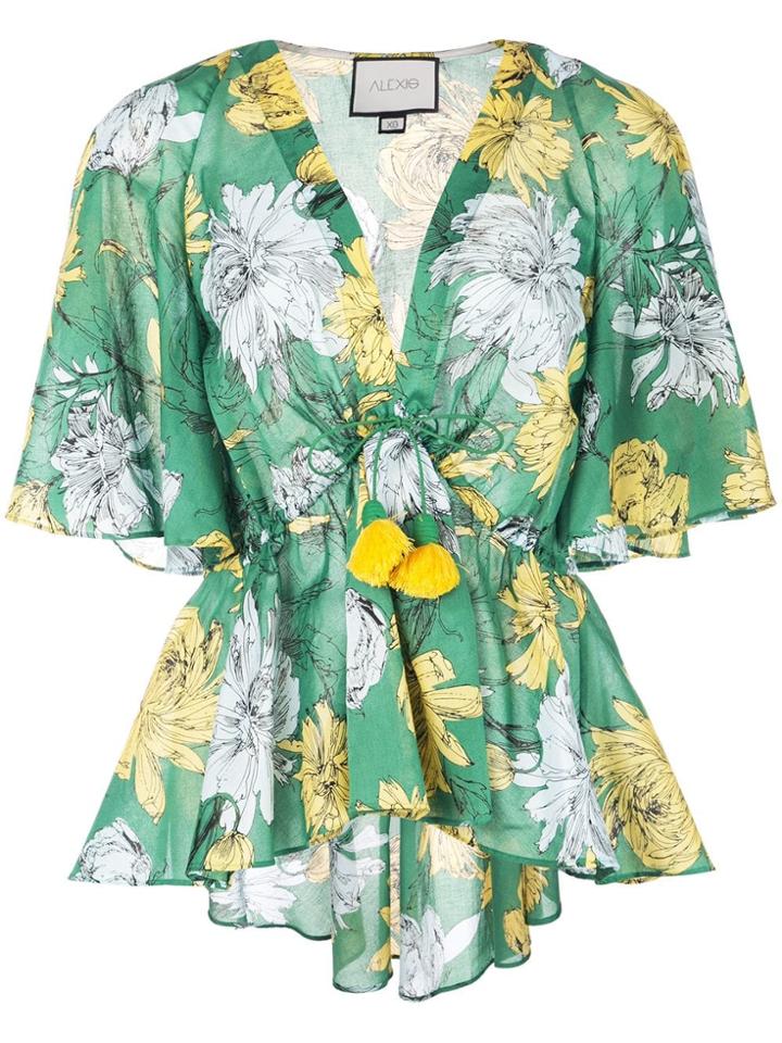 Alexis Floral Drawstring Waist Blouse - Green