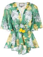 Alexis Floral Drawstring Waist Blouse - Green