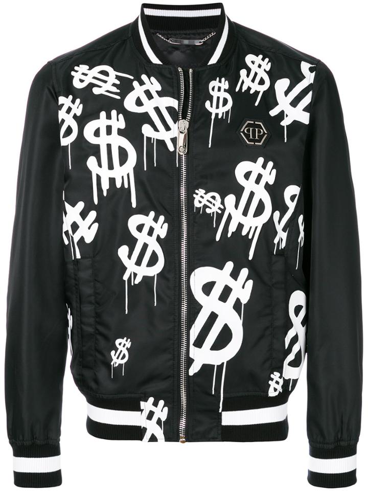 Philipp Plein Dollar Sign Bomber Jacker - Black
