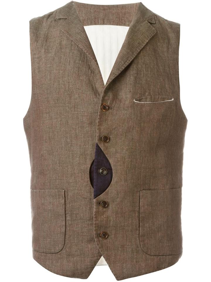 Al Duca D'aosta 1902 Contrast Placket Waistcoat, Men's, Size: 50, Brown, Linen/flax/cotton