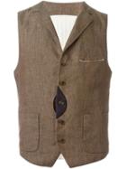 Al Duca D'aosta 1902 Contrast Placket Waistcoat, Men's, Size: 50, Brown, Linen/flax/cotton