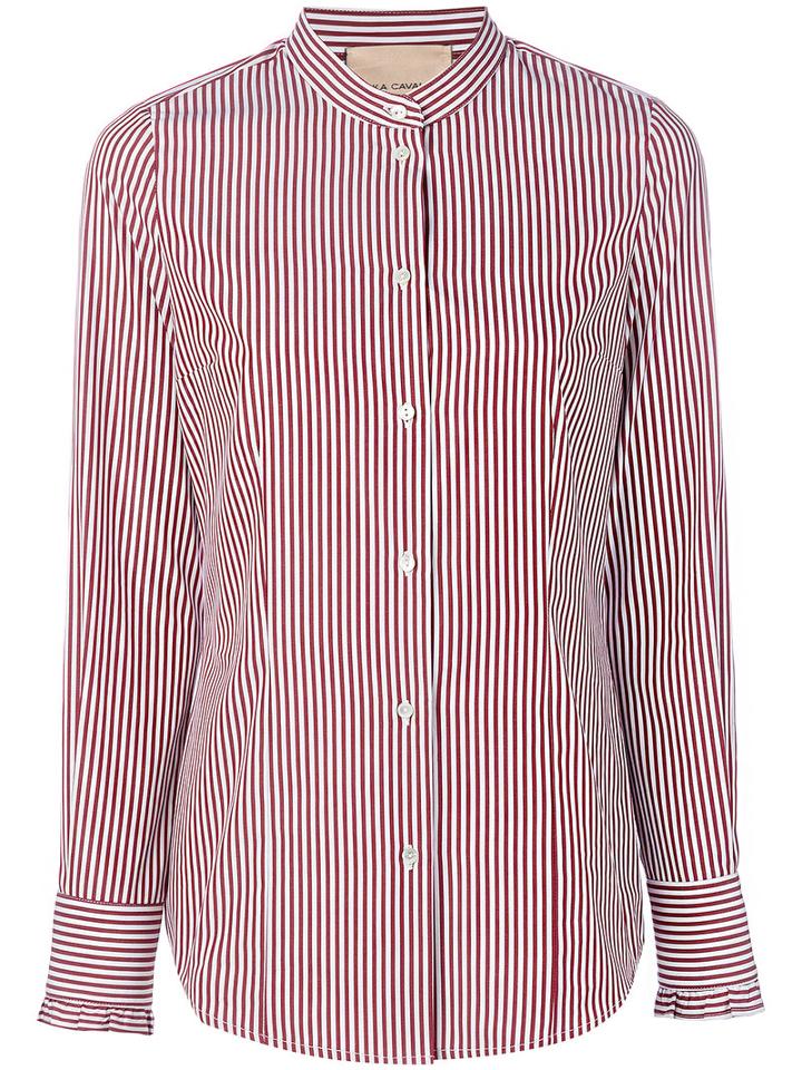 Erika Cavallini - Mandarin Neck Striped Shirt - Women - Cotton - 44, Red, Cotton