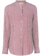 Erika Cavallini - Mandarin Neck Striped Shirt - Women - Cotton - 44, Red, Cotton