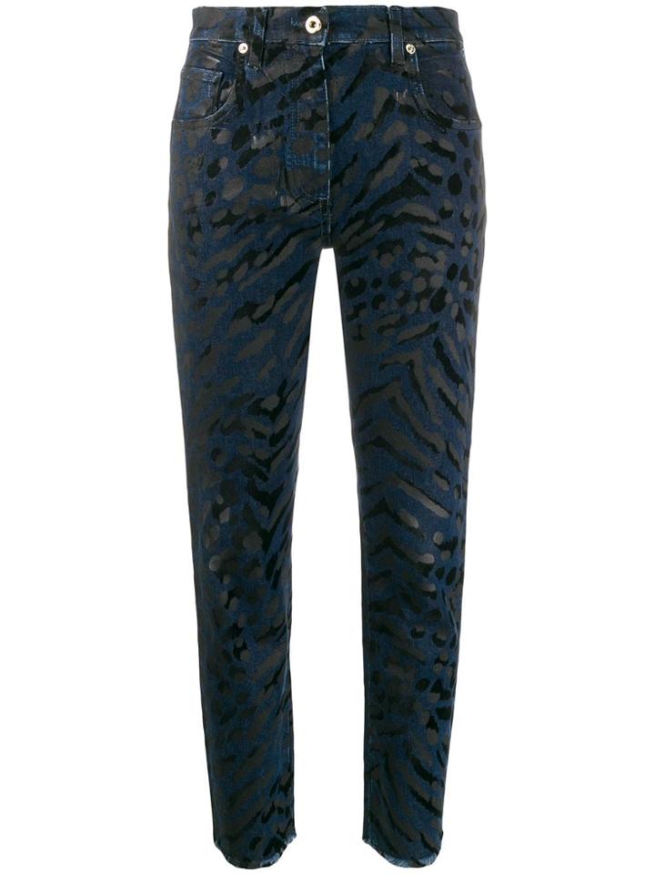 Blumarine Animal-print Bootleg Jeans - Blue