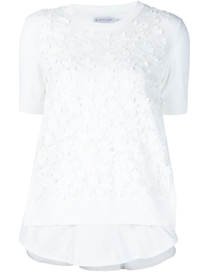 Moncler Floral Applique Top, Women's, Size: Xs, White, Cotton/polyester