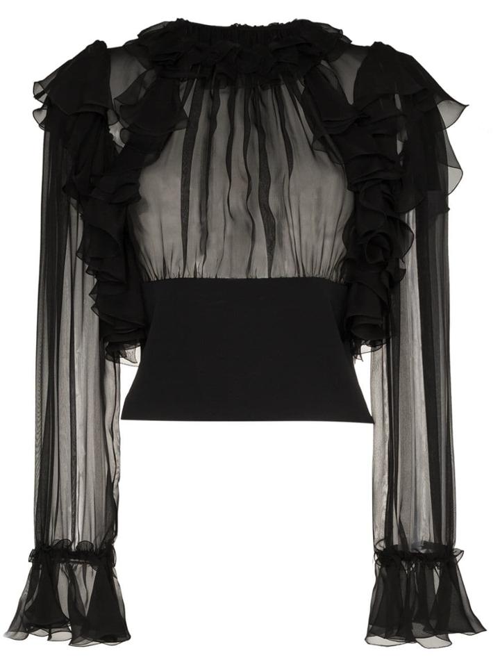 Dolce & Gabbana Ruffle Sleeve Sheer Silk Blouse - Black