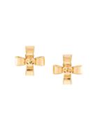 Chanel Vintage Ribbon Cross Cc Earrings - Gold