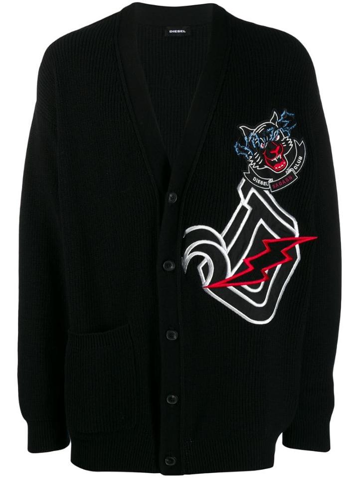 Diesel Patch Detail Ribbed Cardigan - Black