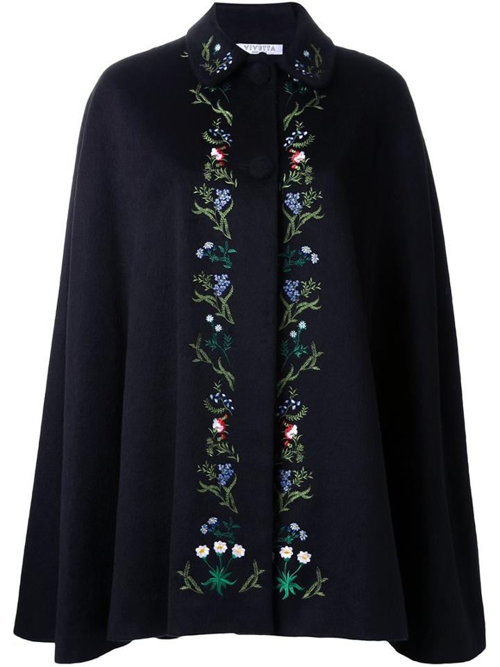 Vivetta Flower Embroidered Cape, Women's, Size: 44, Black, Cotton/nylon/polyester/polyacrylic