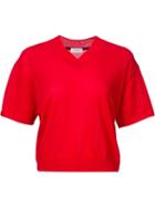 En Route V-neck Knit Top, Women's, Red, Cotton/nylon/acetate