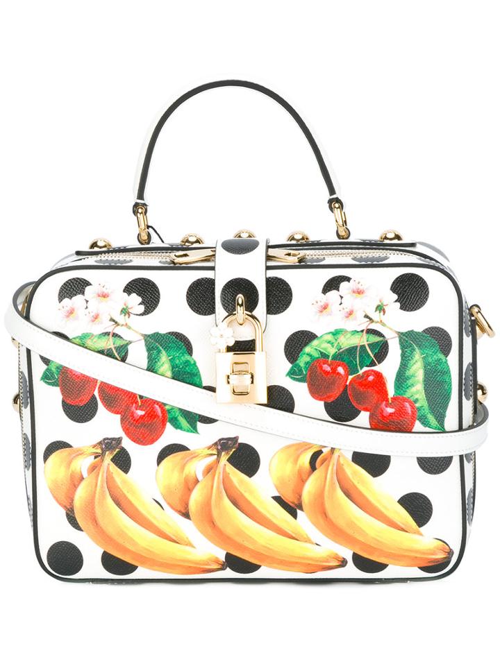 Dolce & Gabbana Fruit Print Polka Dog Tote, Women's, White, Leather