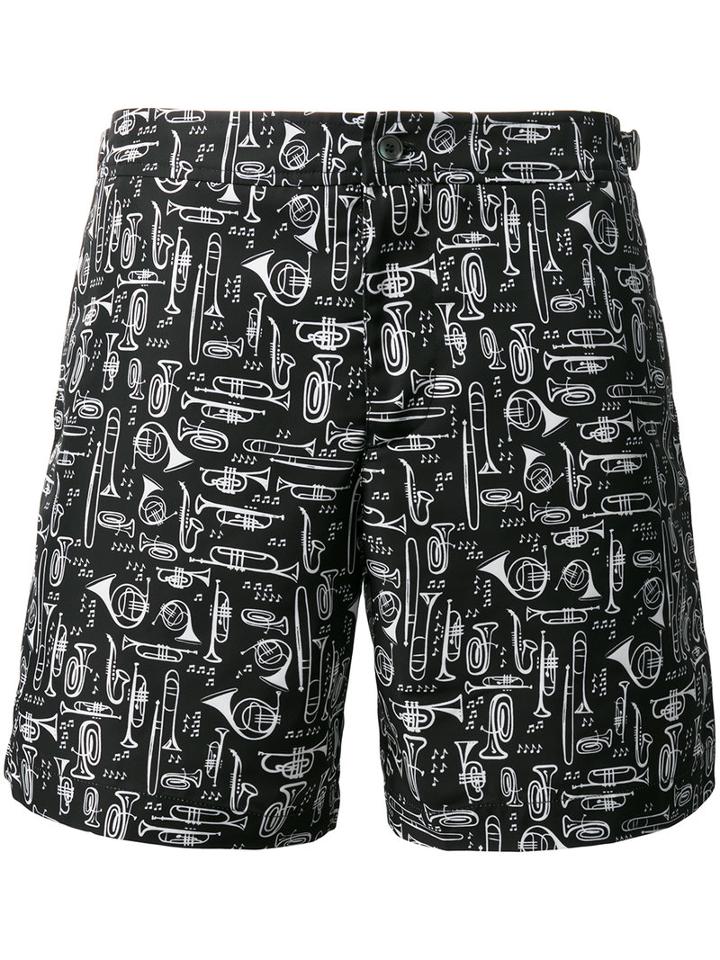 Dolce & Gabbana Musical Instrument Print Swim Shorts, Men's, Size: V, Black, Polyester