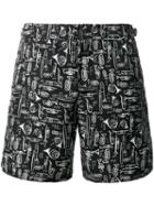 Dolce & Gabbana Musical Instrument Print Swim Shorts, Men's, Size: V, Black, Polyester