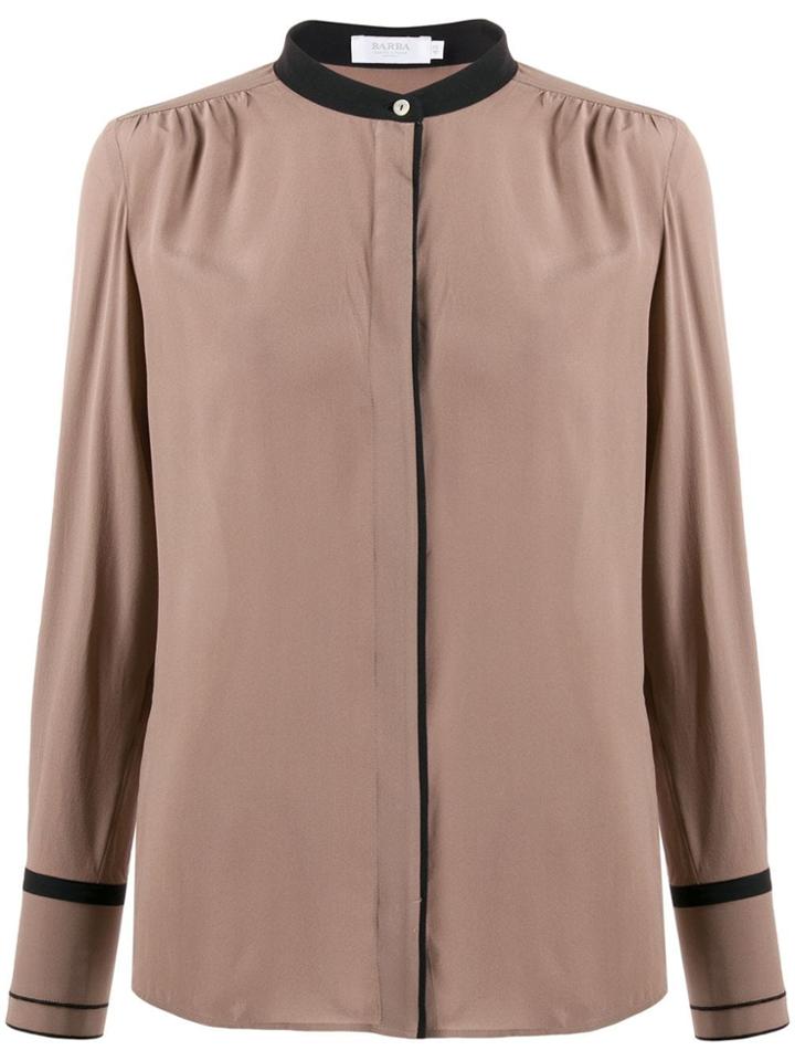 Barba Contrast Collar Silk Shirt - Neutrals