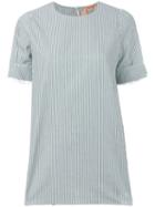 No21 - Gem Detail Slit Sleeve Stripe Blouse - Women - Cotton - 42, Green, Cotton