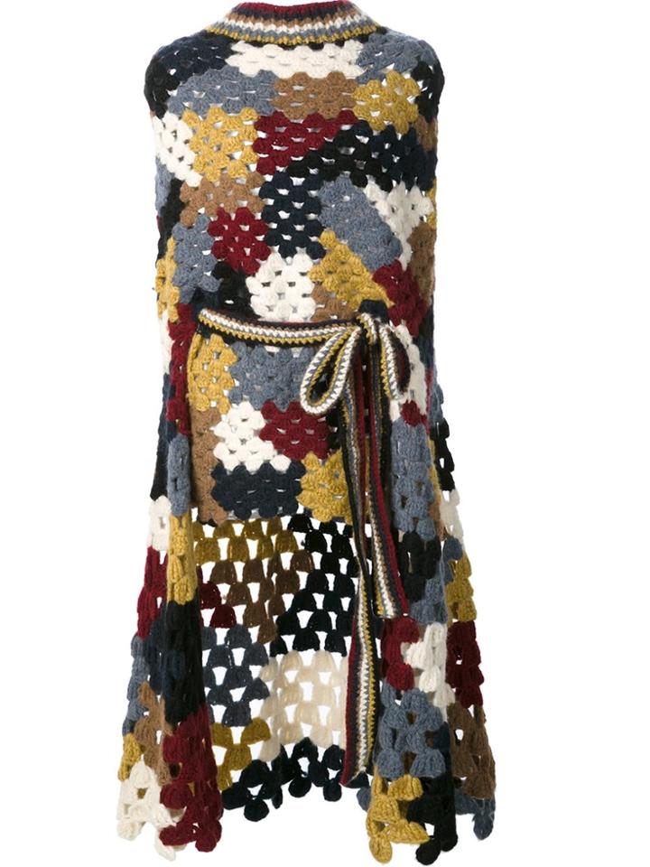 Rosetta Getty Patchwork Crochet Poncho - Yellow & Orange