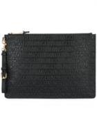 Moschino Logo Embossed Clutch, Women's, Black, Leather/polyester