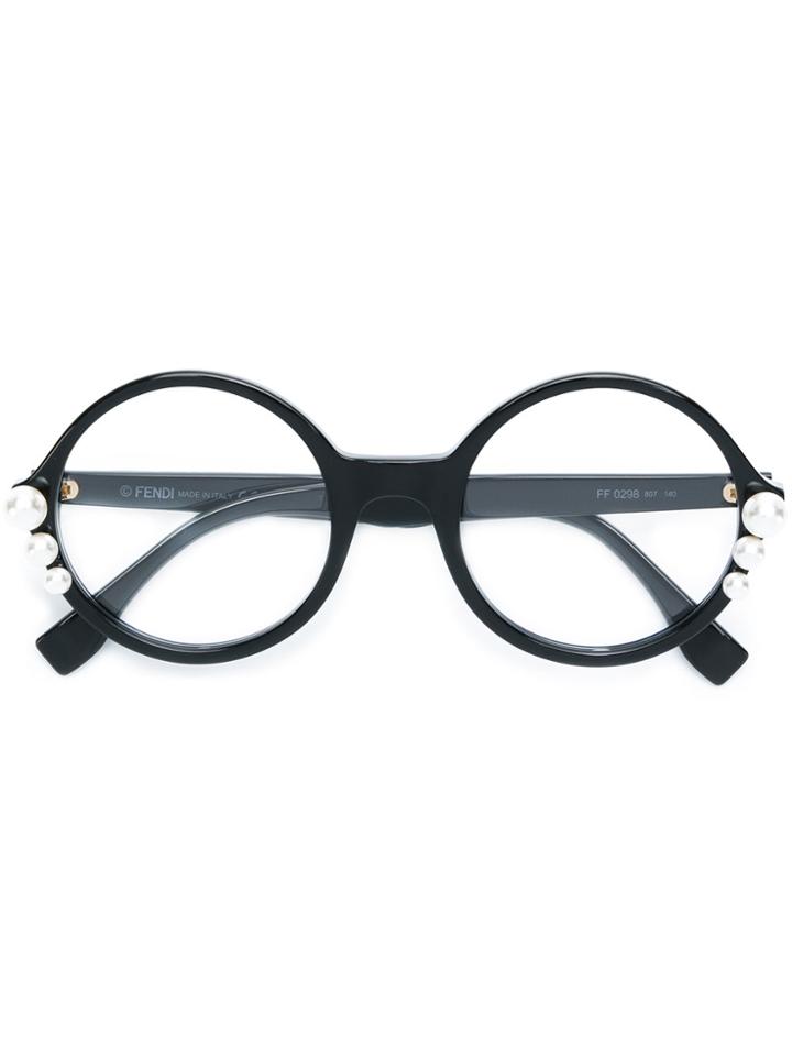 Fendi Eyewear Ribbons And Pearls Round Glasses - Black