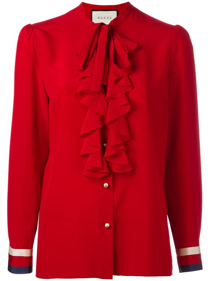 Gucci Sylvia Web Georgette Blouse, Women's, Size: 42, Red, Silk/viscose/cotton