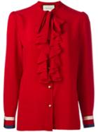 Gucci Sylvia Web Georgette Blouse, Women's, Size: 42, Red, Silk/viscose/cotton