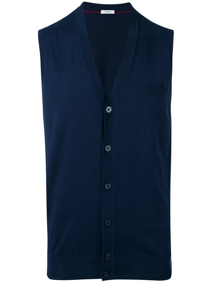 Paolo Pecora - Sleeveless Cardigan - Men - Cotton/silk - S, Blue, Cotton/silk