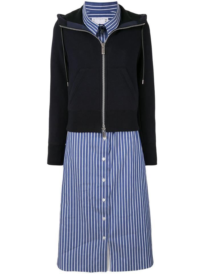 Sacai Striped Hoodie Shirt Dress - Blue