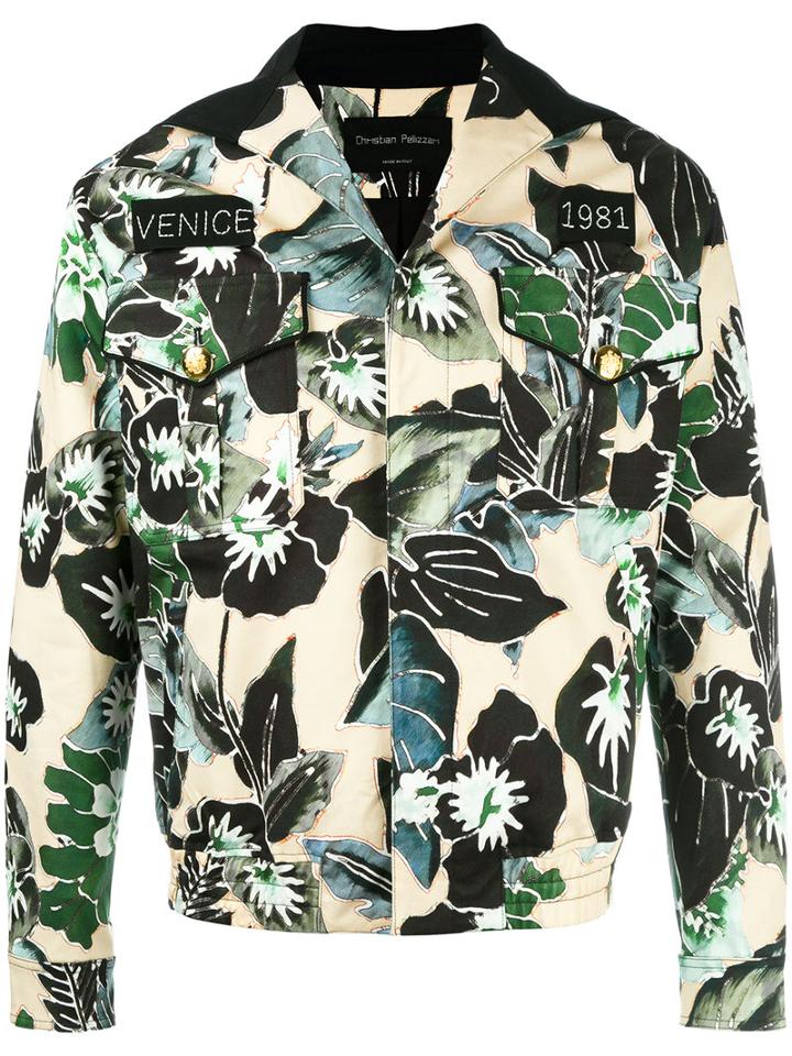 Christian Pellizzari Floral Print Jacket, Men's, Size: 48, Nude/neutrals, Cotton/spandex/elastane