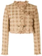 Msgm Cropped Raw-edge Jacket - Nude & Neutrals