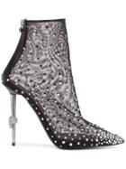 Philipp Plein Crystal Embellished Mesh Ankle Boots - Black