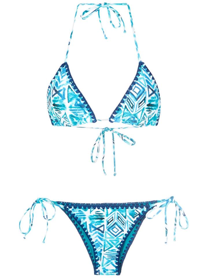 Brigitte Printed Triangle Bikini Set - Blue, Navy, White