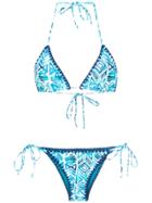 Brigitte Printed Triangle Bikini Set - Blue, Navy, White