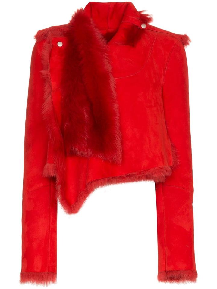 Unravel Project Asymmetric Leather And Fur-trimmed Jacket - Red