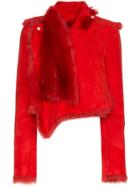 Unravel Project Asymmetric Leather And Fur-trimmed Jacket - Red