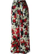 Dolce & Gabbana Daisy And Poppy Print Trousers, Women's, Size: 42, Red, Silk/spandex/elastane