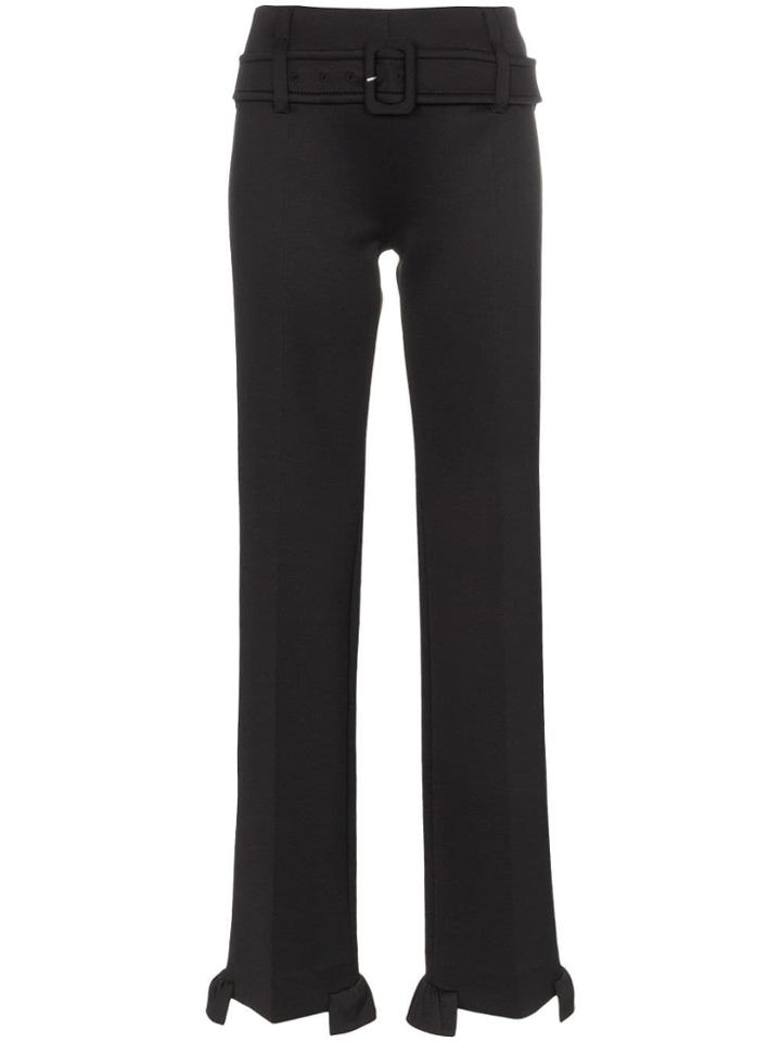 Prada High Waisted Belted Ruffle Hem Trousers - Black