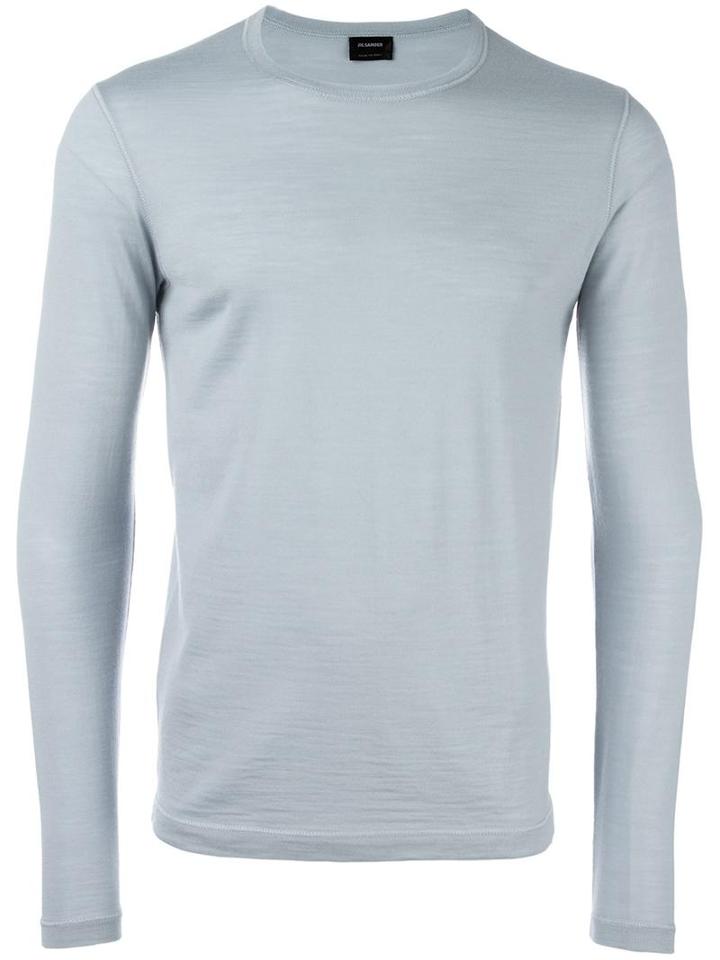 Jil Sander Crew Neck Sweatshirt, Men's, Size: Medium, Blue, Virgin Wool