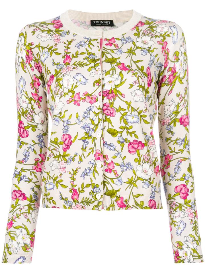 Twin-set Floral Print Cardigan - Nude & Neutrals