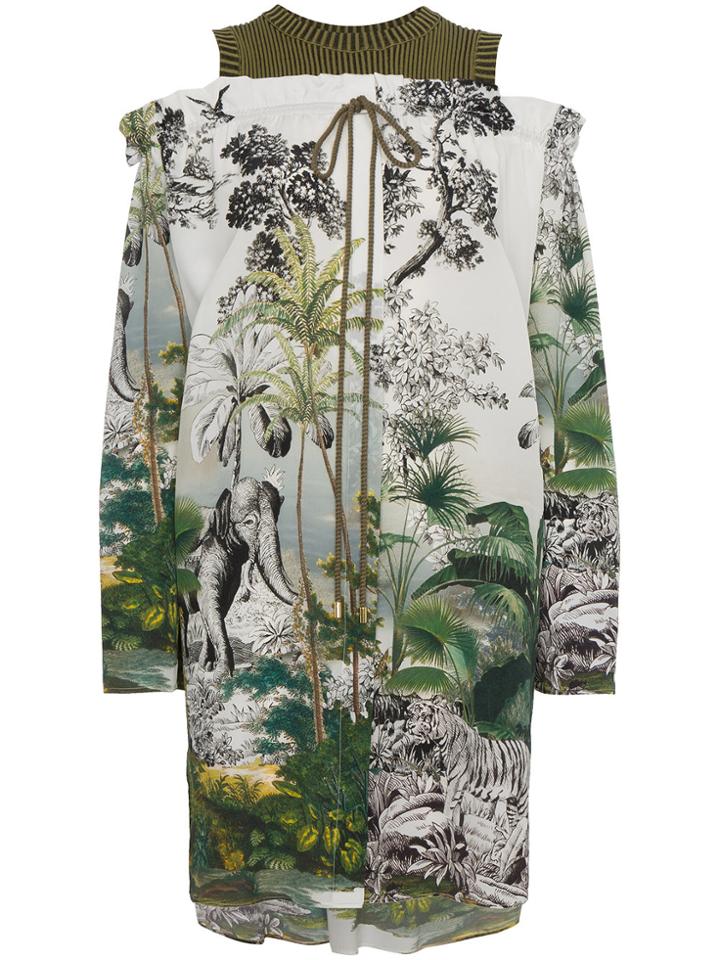 Alberta Ferretti Printed Cold Shoulder Silk Dress - Green