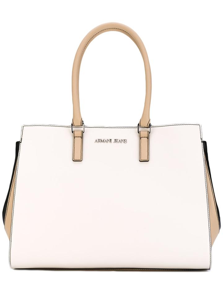Armani Jeans - Top Zip Tote - Women - Cotton/polyester/polyurethane/viscose - One Size, White, Cotton/polyester/polyurethane/viscose