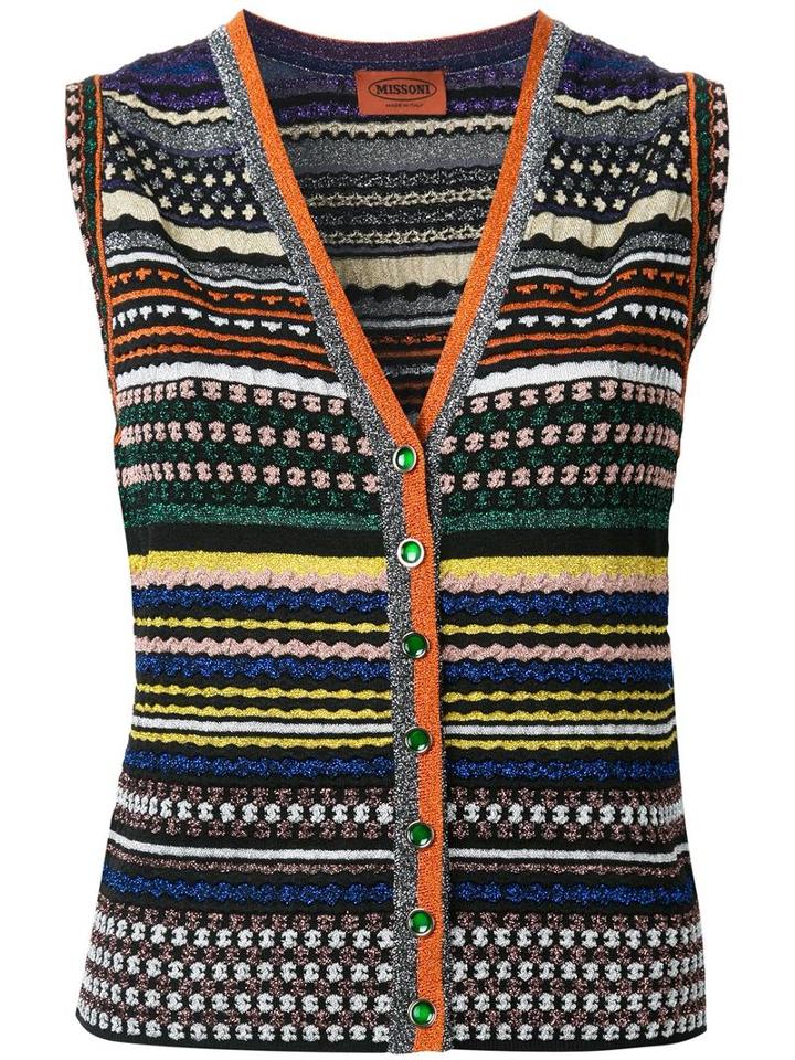 Missoni Striped V-neck Buttoned Tank, Women's, Size: 46, Nylon/polyester/cupro/viscose