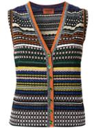 Missoni Striped V-neck Buttoned Tank, Women's, Size: 46, Nylon/polyester/cupro/viscose