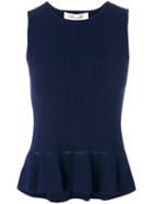 Diane Von Furstenberg - Ribbed Peplum Top - Women - Polyester/rayon/viscose - L, Blue, Polyester/rayon/viscose