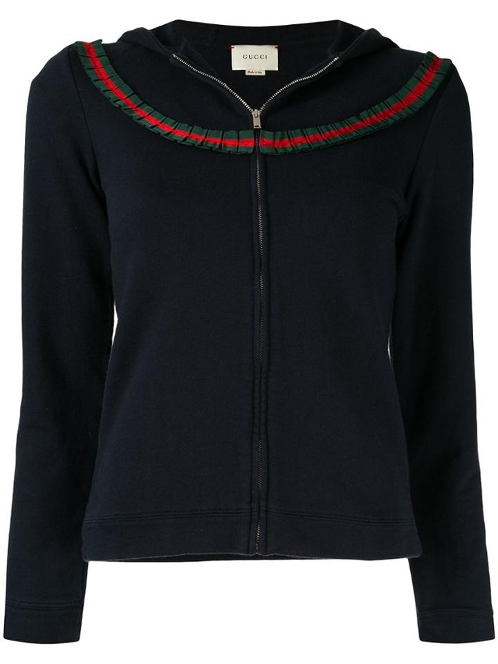 Gucci Pre-owned Web Stripe Trim Hoodie - Blue