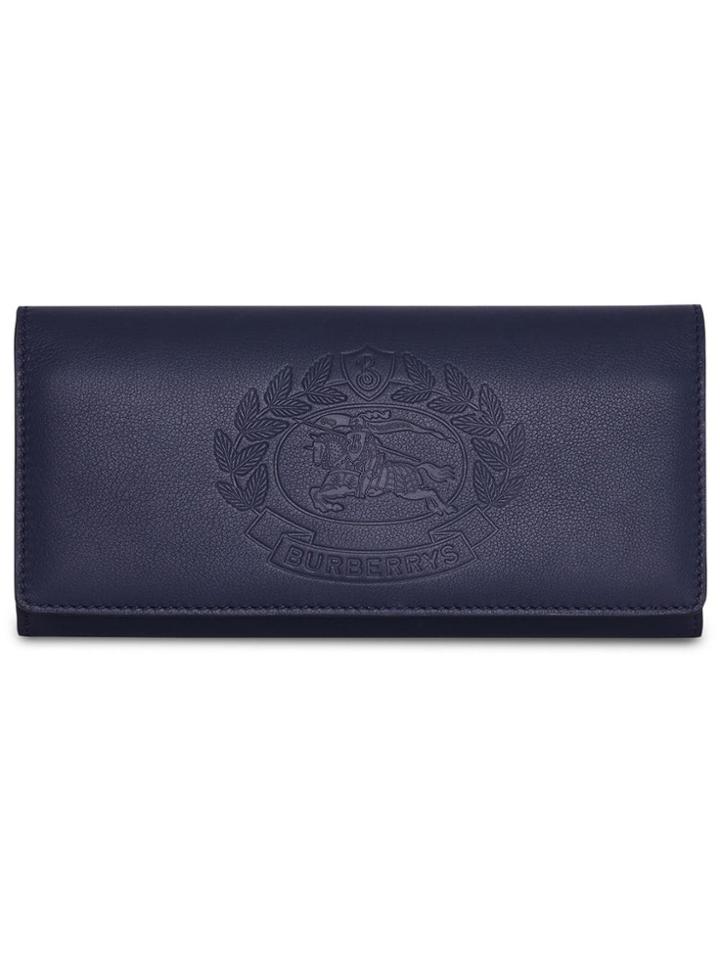 Burberry Embossed Crest Two-tone Leather Continental Wallet - Blue