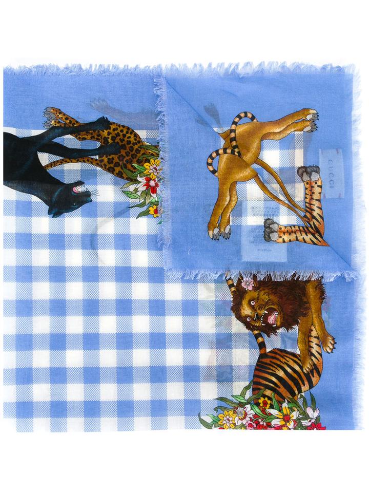 Gucci Kids Children's Felines Print Shawl, Girl's, Blue