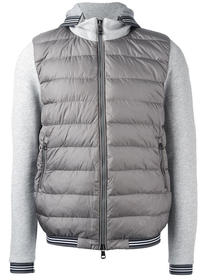 Moncler Padded Front Zip-up Hoodie, Men's, Size: Large, Grey, Cotton/polyamide/feather Down