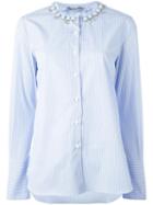 Ermanno Scervino Embellished Collar Shirt, Women's, Size: 42, Blue, Cotton/brass/plastic/glass
