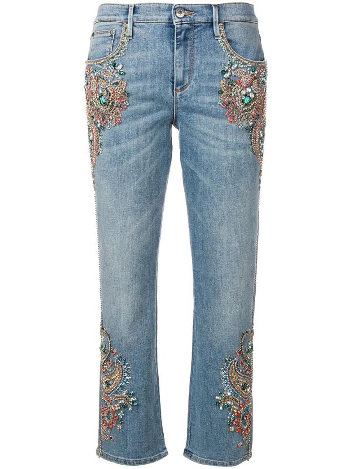 Roberto Cavalli Embroidered Low-rise Jeans - Blue
