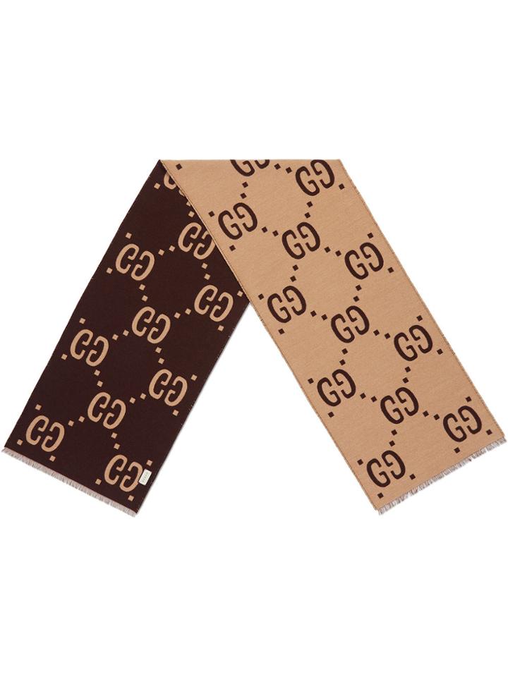 Gucci Gg Jacquard Wool Silk Scarf - Brown